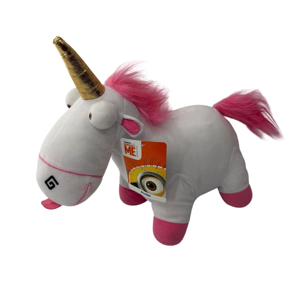 Toy Factory Despicable Me Agnes Fluffy Unicorn Plush White Pink Gold Horn 12"
